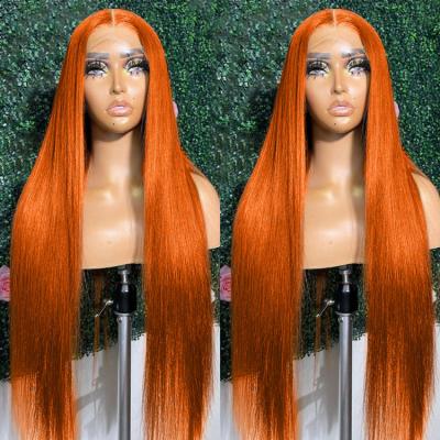 China Wholesale Colored Lace Frontal Human Hair Body Wave Virgin Wig Colored Hair Wigs Straight Wave Burnt Lace Front Orange Ginger HD Wigs for sale