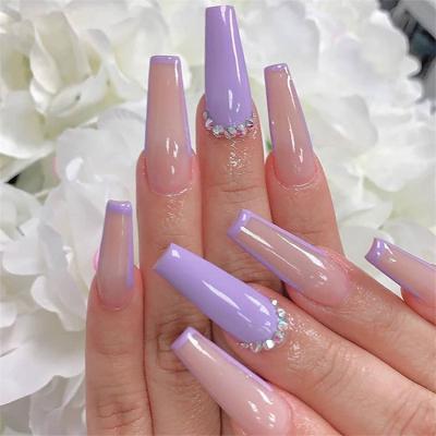 China Wholesale Custom Salon Effect Press On Nails Medium Heart Pearl Ballerina Coffin French Tip Nails Manicure Acrylic Stick On Nails for sale