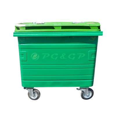 Κίνα Large Size 660L Sustainable Galvanized Street Outdoor Metal Sheet Urban City Waste Bin With Wheel προς πώληση