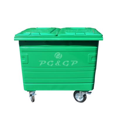 China Sustainable Large Size 660L Movable Galvanized Sheet Metal Iron Ectangular Outdoor Garbage Bin for sale