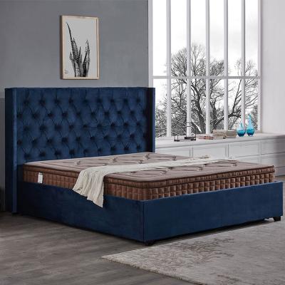 China Simple Modern Style King Bed Frame (Other) Nordic Adjustable Solid Blue Double Bed Frame Storage With Storage for sale