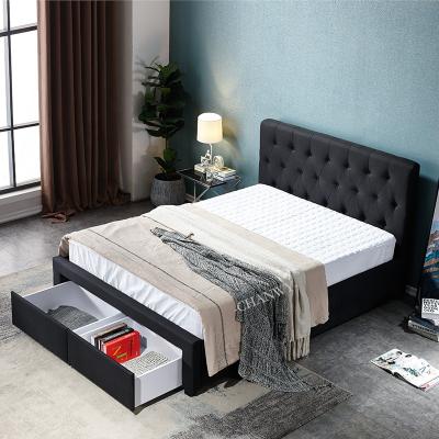 China (Other) Adjustable Modern Upholstered Fabric Storage Bed With 2 Drawers On The Footboard Black Color for sale