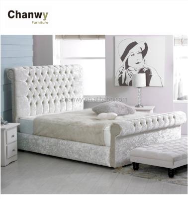 China Storage hot sale silver color double crushed velvet bed sleigh bed factory Foshan for sale