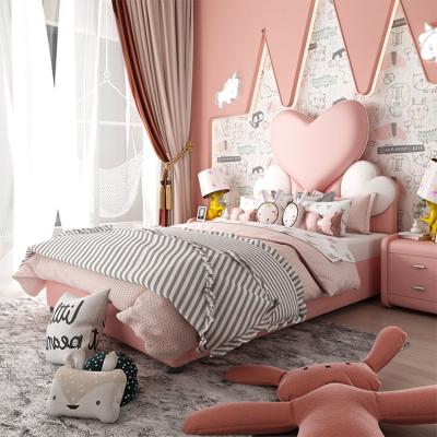 China (Other) Modern Boys Pink Large Leather Adjustable Girl and Kid Beds Room Furniture Solid Wood Set Design for Kids for sale