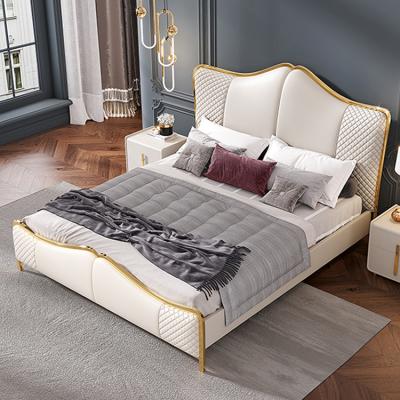 China Modern luxury lighted headboard factory offer bedroom stool metal bed set wooden hotel beds with storage for sale