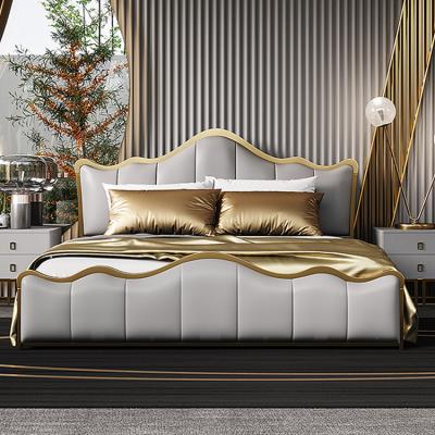 China CH8850 New Arrival Luxury Modern Style Furniture Metal Beds Leather Upholstered Antique Frame Lit Headboard for sale