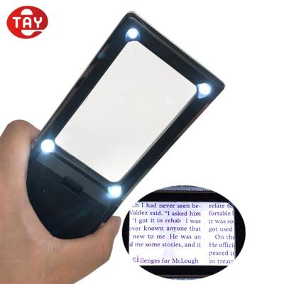 China Portable Led Rectangular Magnifier Pocket LED Light Magnifying Glass For Reading for sale