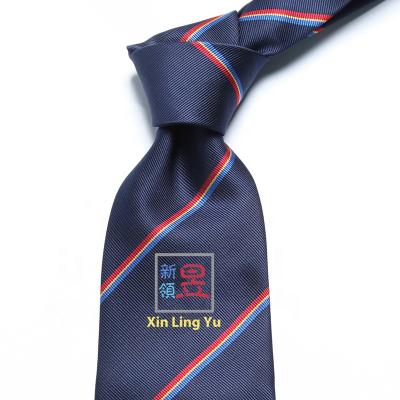 China High Quality School Logo Microfiber Polyester Polyester Navy Stripe Brown Tie With Custom Logo for sale