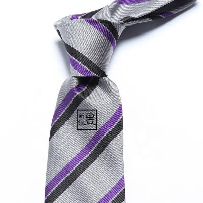 China Cheap Price Polyester School Logo Tie Stripe Custom Design Stripe Machine Neck Tie for sale