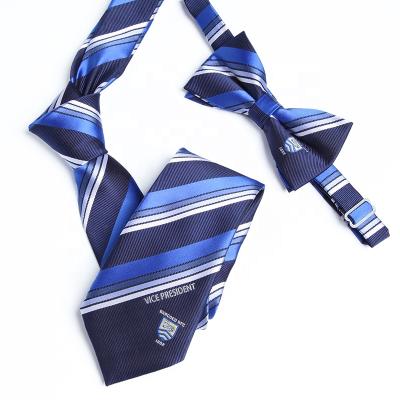 China 100% Navy Woven Jacquard School Uniform Ties Beautiful Custom Handmade Necktie Supplier High Quality From China Manufacturer & Bow Tie Sets for sale