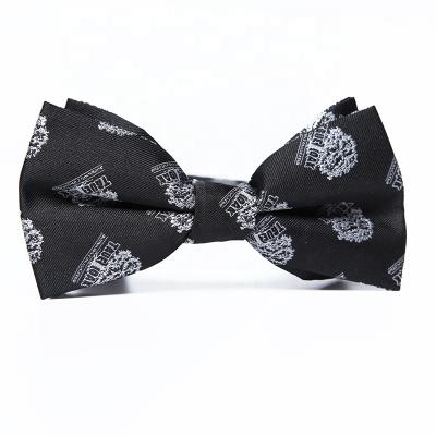 China Jacquard Custom Design Black Ground White Animal Woven Jacquard 100% Pre-tie Silk Bow Tie Bespoke Handmade Bow Tie For Men for sale