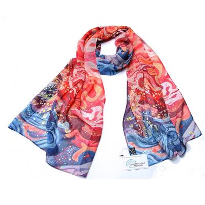 China Factory direct mini MOQ138cm long touch fasion silk oblong scarves custom digital printed eco scarf for women for sale