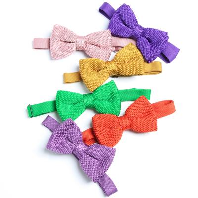 China Simply 27 colors in stock super quality color adult nice sheer plain pre-tied knitted men's bow ties for men for sale