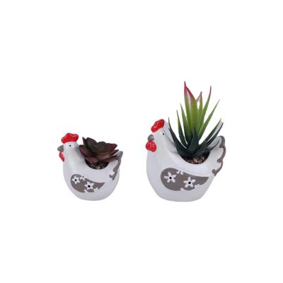 China 2 Chicken Shape White and Red Ceramic Artificial Succulent Plants Decoration Indoor Outdoor Set for Garden Decoration for sale