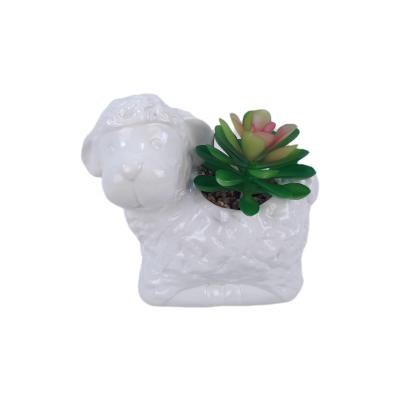 China Wholesale Indoor Cute Garden Decoration White Sheep Ceramic Flower Pot Succulent Decorations for sale