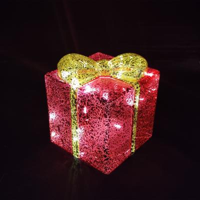 China Christamas Decoration Small Light Box Glass Ornament Home Decoration Open Led Light Up Gift Box for sale