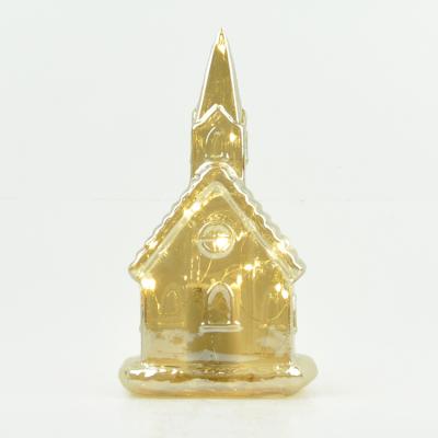 China Hot Sale New Design Home Ornament Amazon Decoration Glass Church With Led Lights for sale