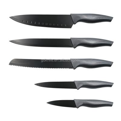 China Sustainable 5 Pcs With PP Handle Stainless Steel Non-stick Coating Kitchen Knife Set Back Color Knife for sale