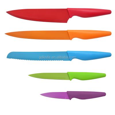 China New Design Sustainable 5pcs Eco-friendly PP Handle Colorful Coating Non-stick Kitchen Knife for sale