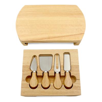 China Sustainable wooden cheese board set with cheese serving knives and 4 piece cheese slide out of drawer for sale