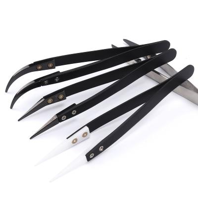 China Clamping Anti-Static Ceramic Tweezers Set Insulated Heat Resistant Stainless Steel Tip Tool for sale