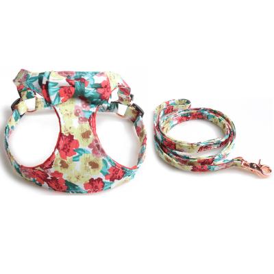 China Personalized Fashionable Cloth Adjustable Harness Floral Print Vest Pet Dog Cat Breathable Harness for sale