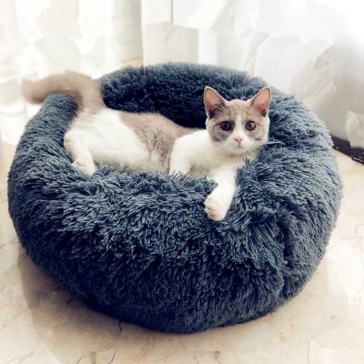 China Breathable Round Plush Dogs Basket Pet Products Cushion Bed Cat Mat Animals Soft Sleep Sofa Round Long for sale