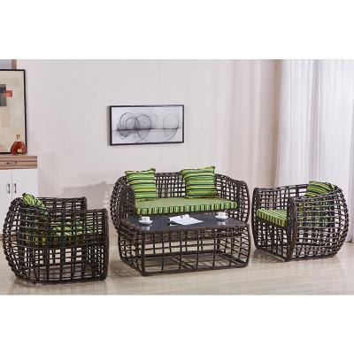 China Contemporary fashion design classic villa steel frame rattan leisure sofa chair garden furniture conversation set for living room for sale