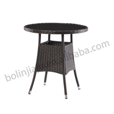 China Hot Sale Modern Style Black Tempered Glass Space Saving Modern Rattan Table Round Rattan Table for sale