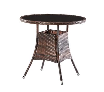 China Nice Modern Balcony Used Durable PE Rattan Woven Glass Dining Table Round MESA Para Terraza 70x70 for sale