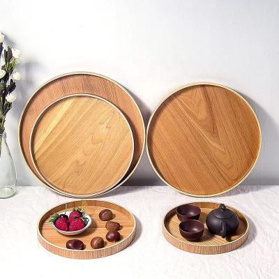 China Wholesale Serving Tray Round Serving Tray Wood Plate Snack Tea Tray for sale