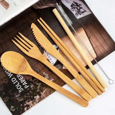 China Wholesale Custom Reusable Organic Bamboo Cutlery Travel Sustainable Set Bamboo Dinnerware Flatware Utensil Set Bamboo Cutlery Set In Pocket for sale