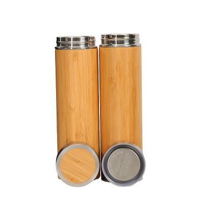 China PORTABLE 500ml creative eco-friendly bamboo wood mug thermos cup 304 stainless steel morning water bottles car gift for sale