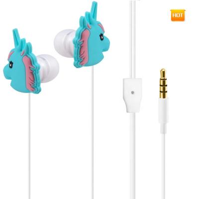 China Special Unicorn Horse In-ear Earphone Cartoon Earphones Colorful Rainbow In-ear 3.5mm Earbuds With Low Price for sale