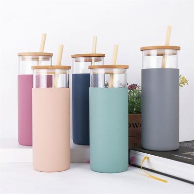 China Sustainable Glass Water Bottle With Protective Sleeve Leak Proof And Straw for sale