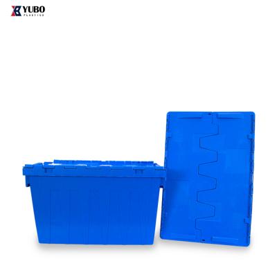 China Blue Industrial Strong Box Plastic Crate Lid Tied Container For Storage for sale