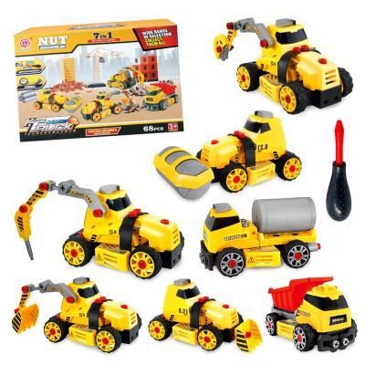 China Inertial function with light & music 7 in 1 DIY Assembly building educational toys for kids, disassemble building push and go vehicles excavators truck toy for sale