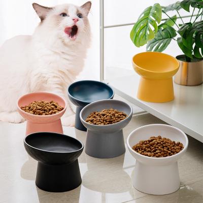 China Viable Luxury Cute Neck Heigh Cat Bowl Cat Water Food Bowl Protect Dog Shape Ceramic Bowl Pet for sale