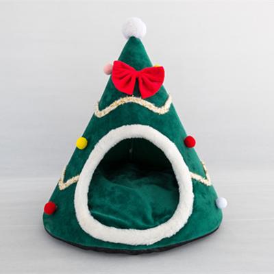 China Warm Hat Shape Stocked Christmas Cat Kennel House Pet Bed Plush Puppy Nest Small Cat Sleeping Mat Tent Portable Soft Pet Cushion for sale