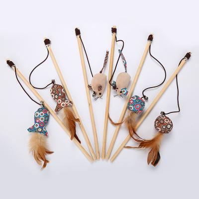 China Wholesale Viable Cat Teaser Wand Stick Cat Feather Toys Playing Interactive Fishing Rod Cat Toy Juguetes Para Gatos for sale