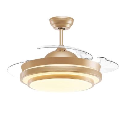 China Cheap Modern Invisible Crystal Retractable Luxury Home Decorative Fan Blade Modern Ceiling Fan With Light Led Lamp for sale