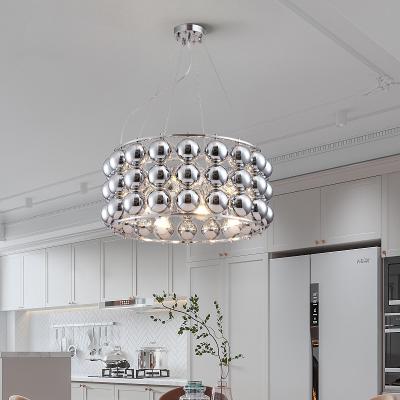 China Italy Designs Hotel Modern Home Decor Chrome Luxury Modern Steel Ball Chandelier Hanging Lamp Living Room Mirror Pendant Light for sale