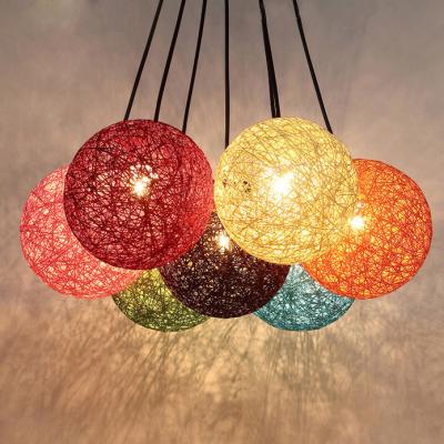 China Nordic European Simple Colorful Round Lamp Home Decor Dining Room Decorative Handmade Modern Rattan Hanging Pendant Light for sale