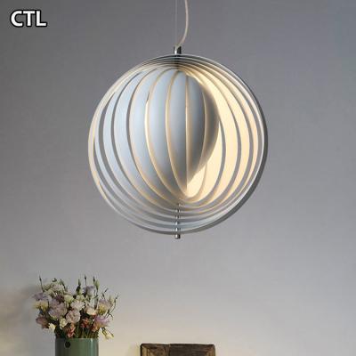 China European Modern Artistic White Round Metal Lamp Style Hanging Pendant Light for Dining Room Minimalist Kitchen for sale