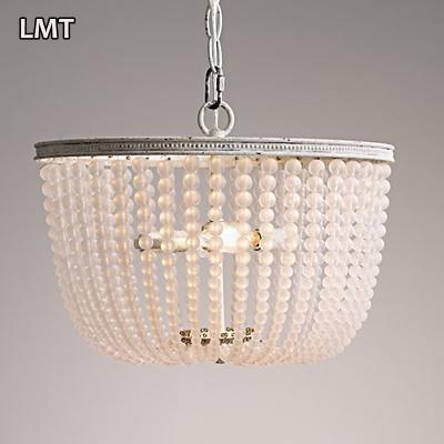 China Vintage Style White Industrial Chandelier Glass Beads Industrial Retro Loft French Dome Pendant Light Bedroom for sale