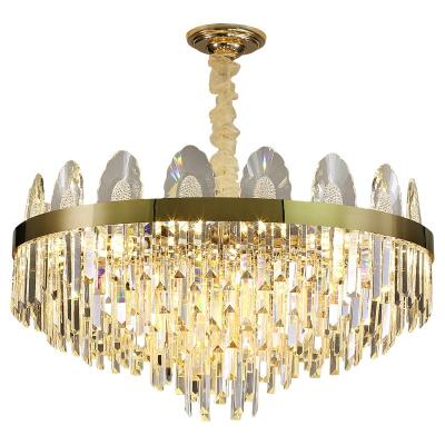 China Modern Premium Indoor Home Hanging Light Hotel Pendant Round Italian Modern Gold Luxury Stainless Steel Crystal K9 Chandelier for sale