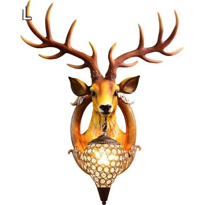 China Retro Resin Attic Villa Antler Crystal Wall Lamp American Decorative Industrial Living Room Vintage Hotel Hotel for sale