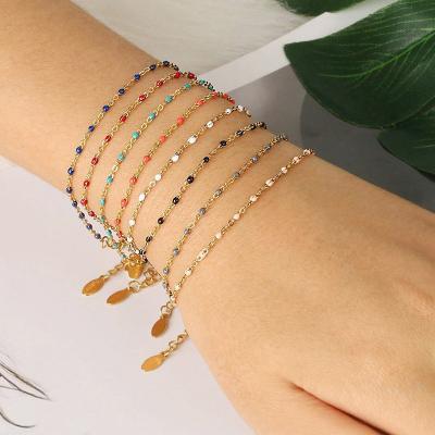 China Bohemia Style Stainless Steel Waterproof Gold Plated Colorful Beads Bracelet For Women for sale