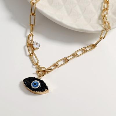 China New Arrival FASHIONABLE Gold Plated Blue Lattice Chain Resin Evil Eye Ot Knot Pendant Necklace for sale