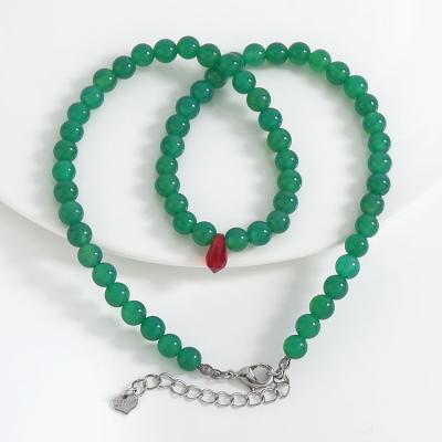 China FASHIONABLE French Zircon Green Agate Jewelry Vintage Choker Gemstone Bead Crystal Tasty Necklace For Women for sale